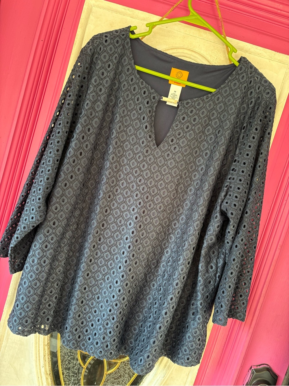 Ruby Rd. Navy Eyelet Tunic Top - Picture 2 of 5